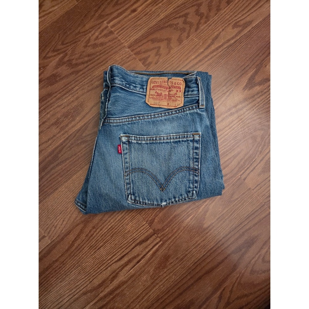 Levis 501 Original Mens‎ Jeans 33x34 Blue Distressed Paint Splatter Button Fly